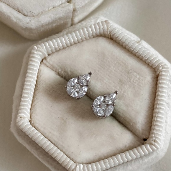 Sterling Pear Marquise Cluster Stud Earrings - Picture 7 of 9
